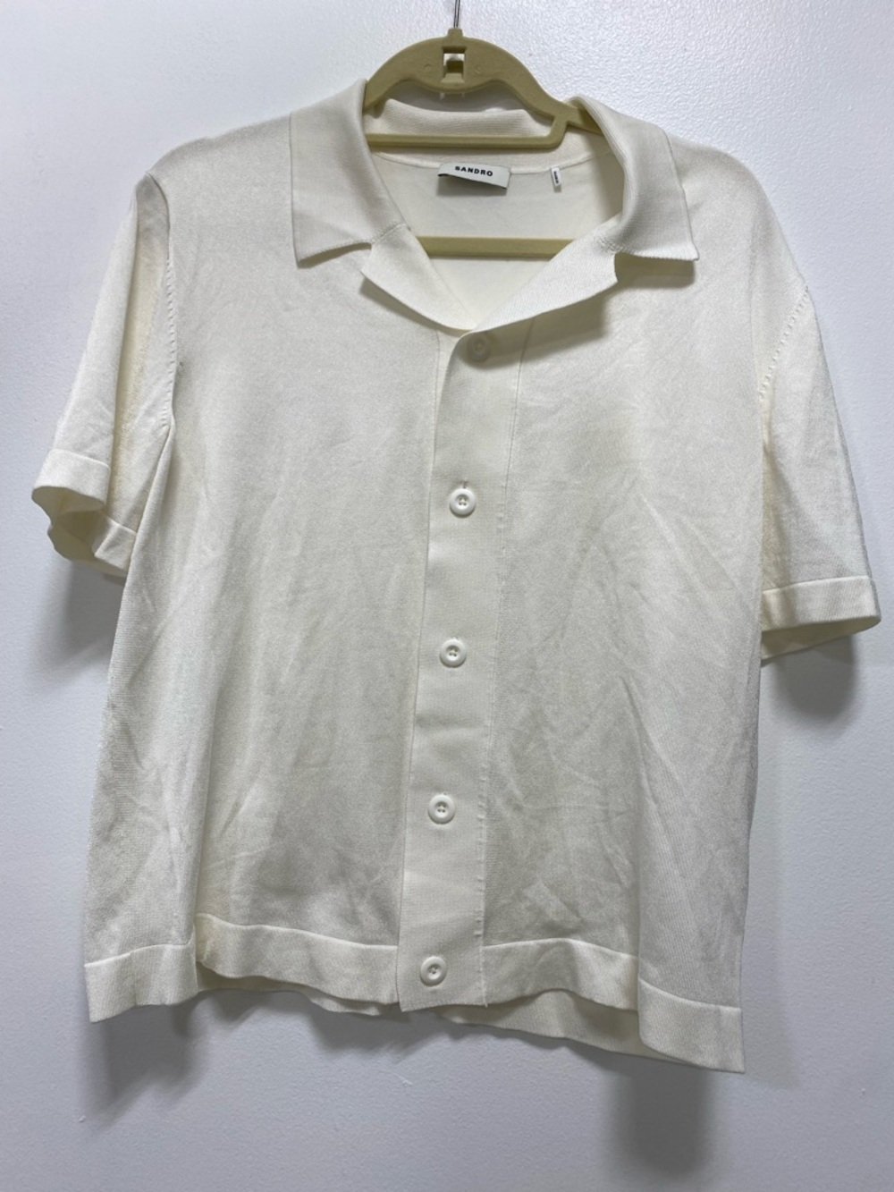 Sandro Men’s Cream Short-Sleeve Button Knit Shirt